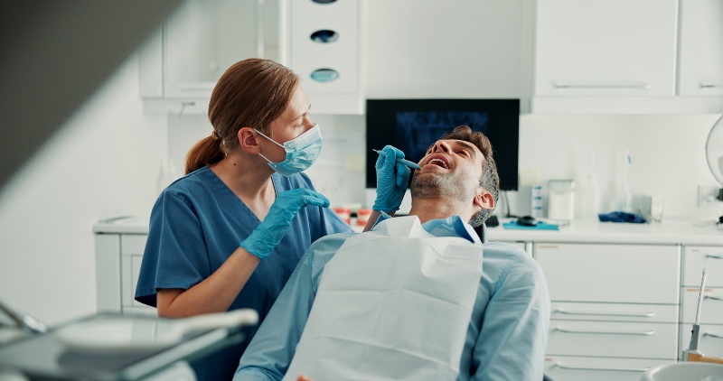 Dental bonding procedure performed by dental team in a clinic in Mokena, IL
